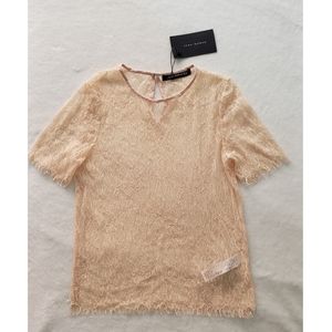 ZARA blush/peach lace ringer tee NWT